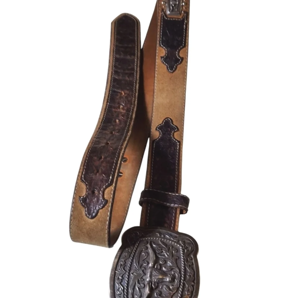 Justin Western Leather Belt With Longhorn Buckle